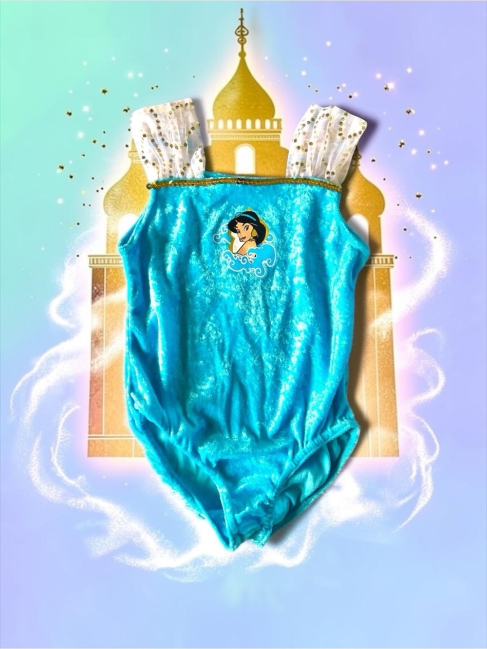 Disney Store Jasmine Girls Leotard 👑 Turquoise Velvet Princess Size XS EUC